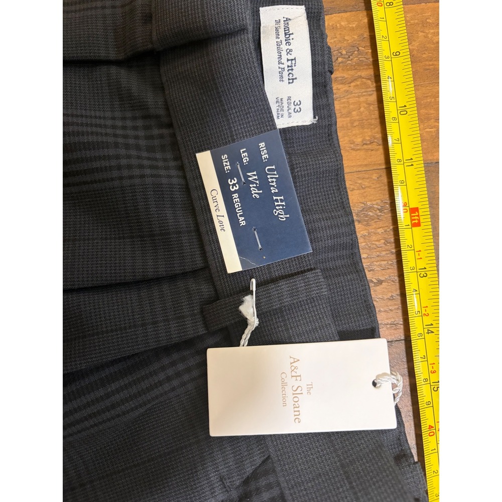 NWT Abercrombie & Fitch Sloane Tailored Pant Grey Plaid Ultra High Wide Leg 33 - Picture 9 of 11